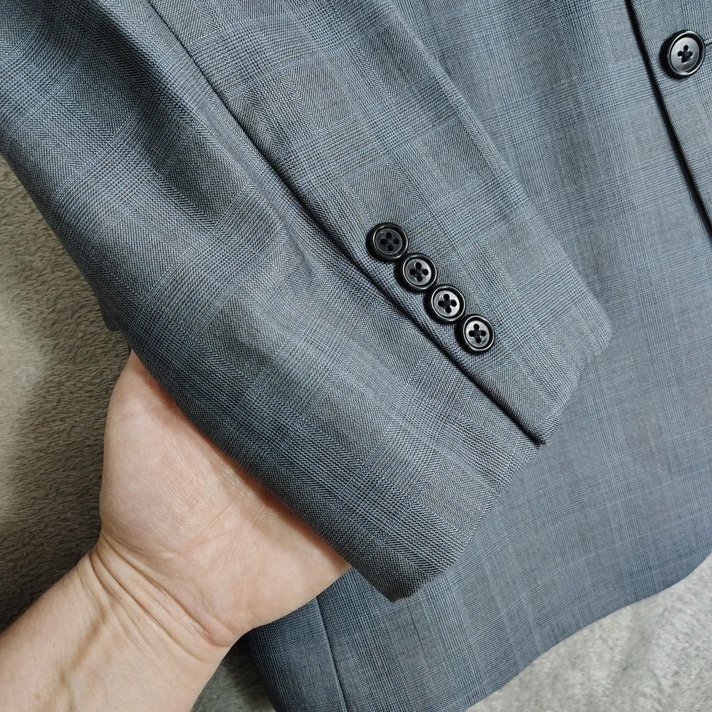 Jos A Bank Sport Coat Mens 42S Blue Glen Plaid‎ Blazer Jacket Wool Silk 2 Button